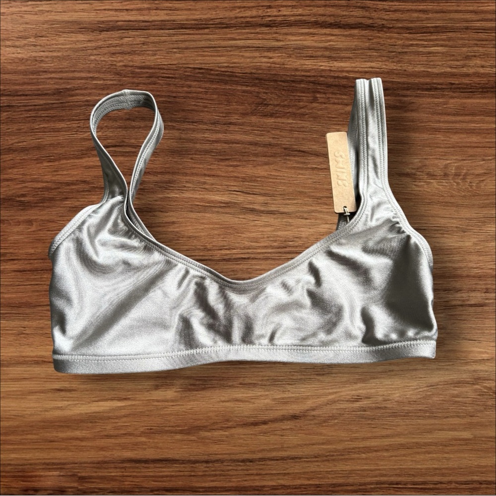 NWT Skims Shine Swim‎ Scoop Neck Bikini Top BT-SCP-5615W Smoke XXS